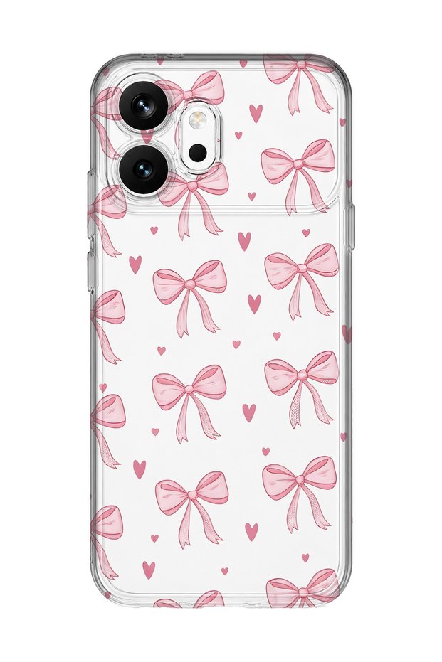 Honor 600 Compatible Pink Bow Pattern Transparent Phone Case