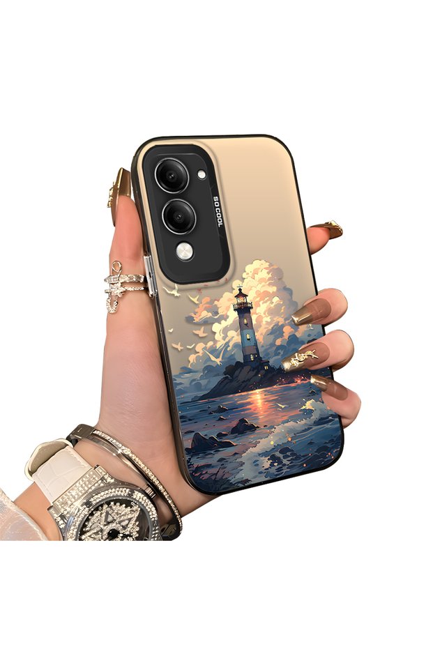 Vivo Y04 Compatible Silicone Edge Hard Back Case Couple Phone Case Tower Pattern