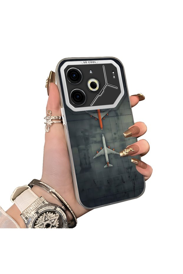 Tecno Pova 6 Pro Compatible Silicone Edge Hard Back Case Couple Phone Case with Airplane Pattern