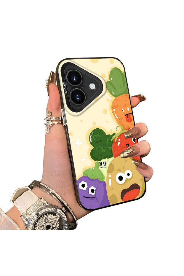 iPhone 17 Compatible Silicone Edge Hard Back Case Couple Phone Case with Cartoon Pattern