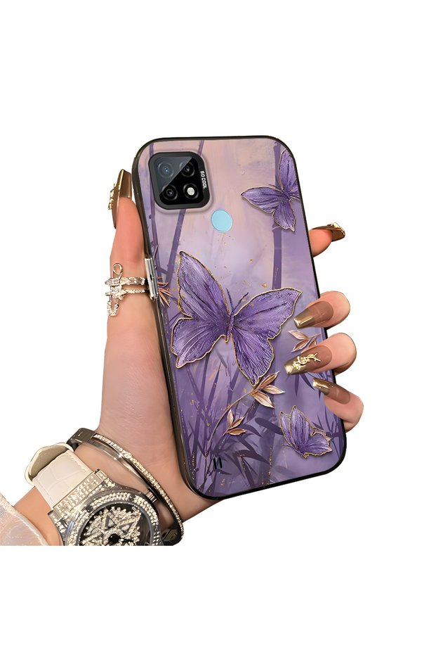 Realme C21 Compatible Silicone Edge Hard Back Case Couple Phone Case Butterfly Pattern