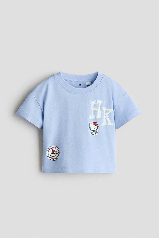 Print-motif cotton T-shirt