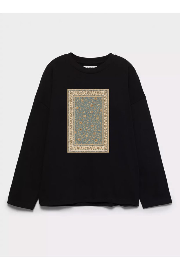100% Cotton Oversize Fit Oriental Carpet 3 Printed - Crew Neck Long Sleeve T-Shirt