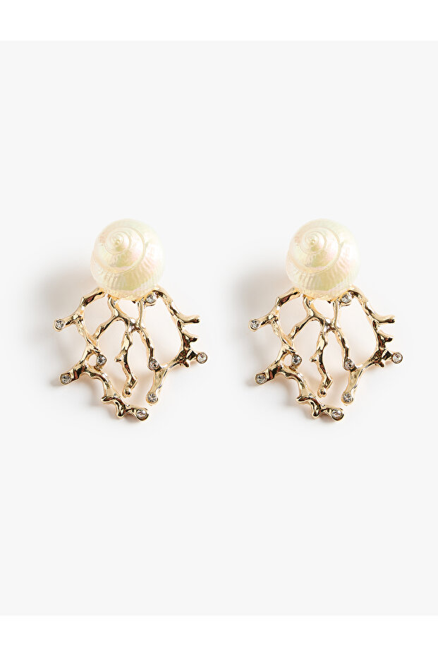 Stone Detailed Seashell Earrings