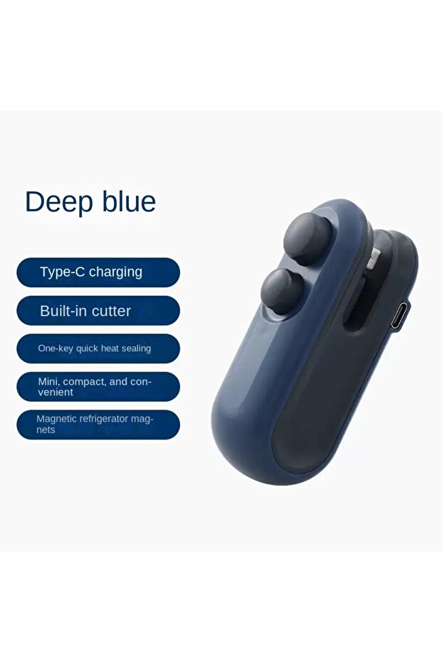 Deep Blue Mini Sealing Machine USB Rechargable Heat Sealer Storage Bag Plastic Package Food Sealer C