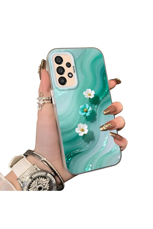 Samsung Galaxy A33 Compatible Silicone Edge Hard Back Case Couple Phone Case with Floral Pattern