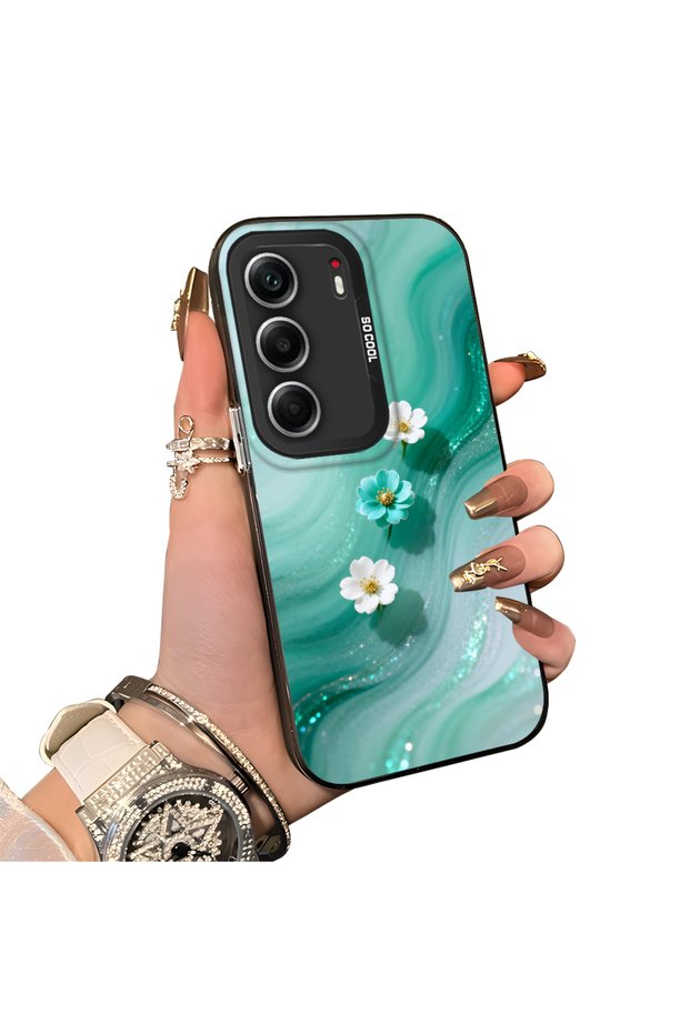 Tecno Camon 40 Compatible Silicone Edge Hard Back Case Couple Phone Case with Floral Pattern