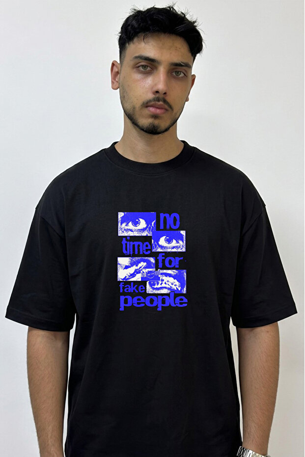 Gozler Braces Design Printed Oversize Black T-Shirt