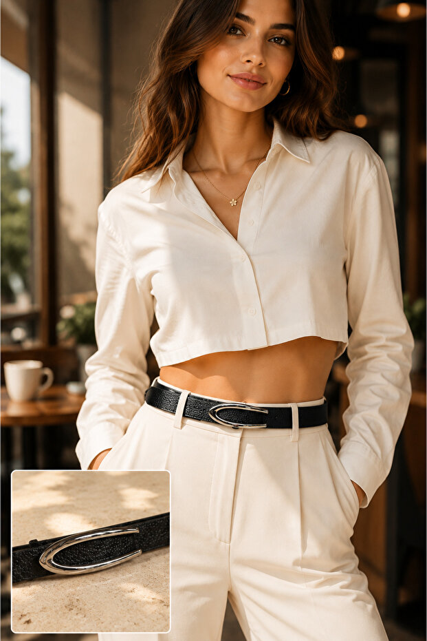 Women's Leather Belt with Buckle, Stylish Design
