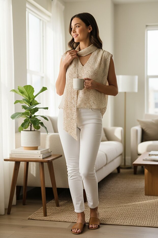 Women's V-Neck Halter Detailed Sleeveless Chiffon Blouse