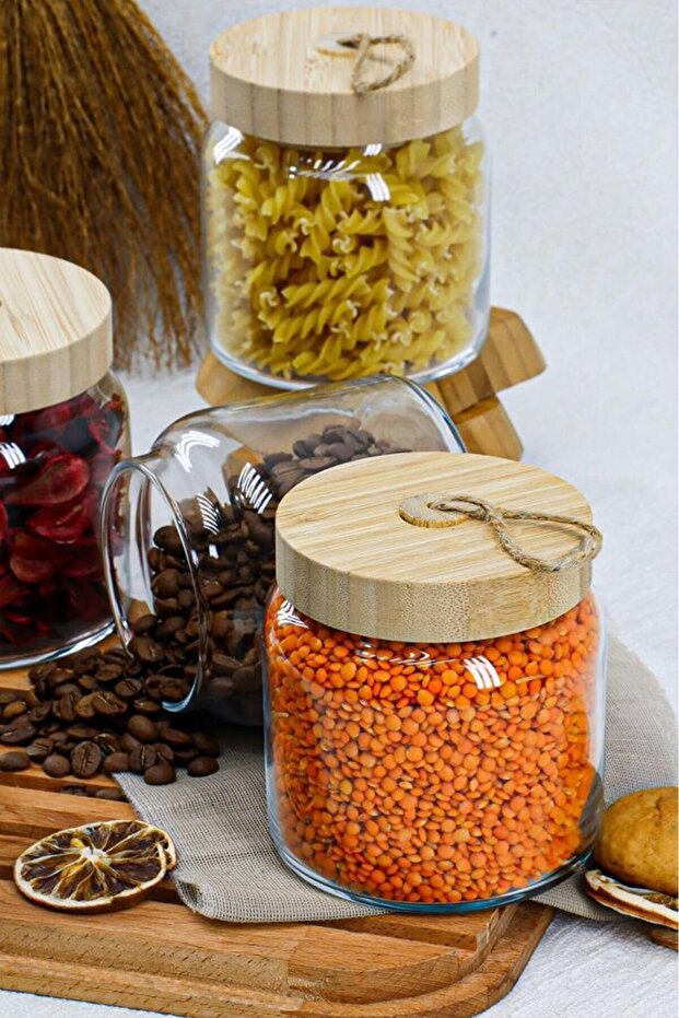 43573 Woody Bamboo Jar with Lid 575 Cc Set of 4