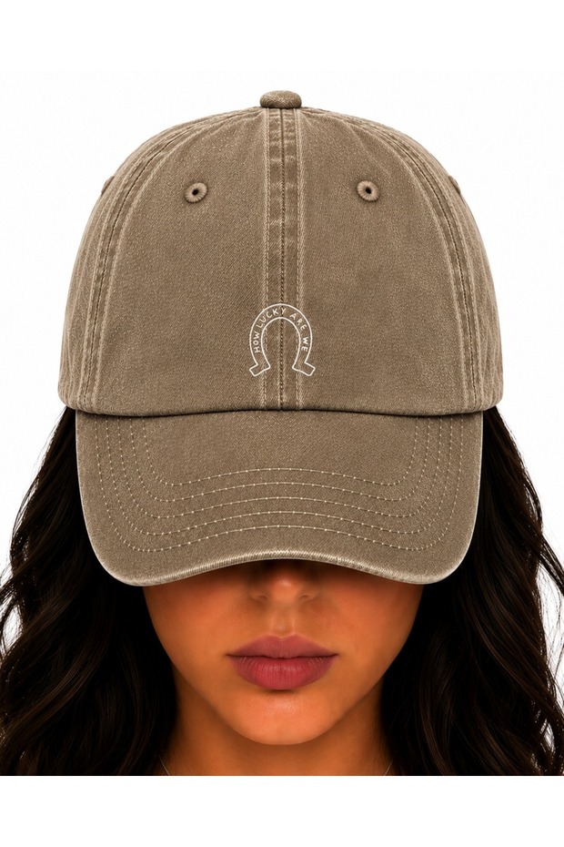 How Lucky Are We (How Lucky We Are) Written Embroidered Vintage Washed Cap Hat