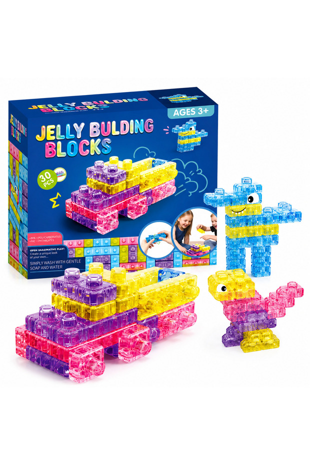 Jelly Building Blocks 30 PCS Soft Transparent Construction Toy | STEM Educational Building Set | Sensory Learning Blocks | Ages 3+