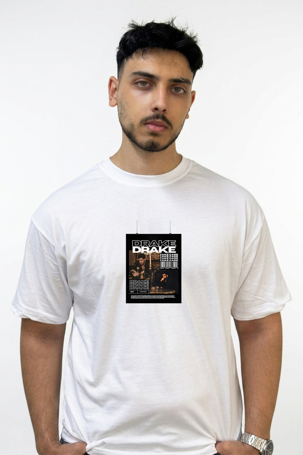 تي شيرت أبيض كبير الحجم مطبوع بتصميم Drake Take Care_1