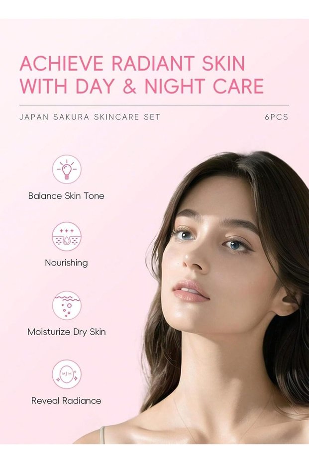 Japan Sakura Skincare Set - Cleanser, Toner, Lotion, Serum, Eye Cream, Face Travel Gift