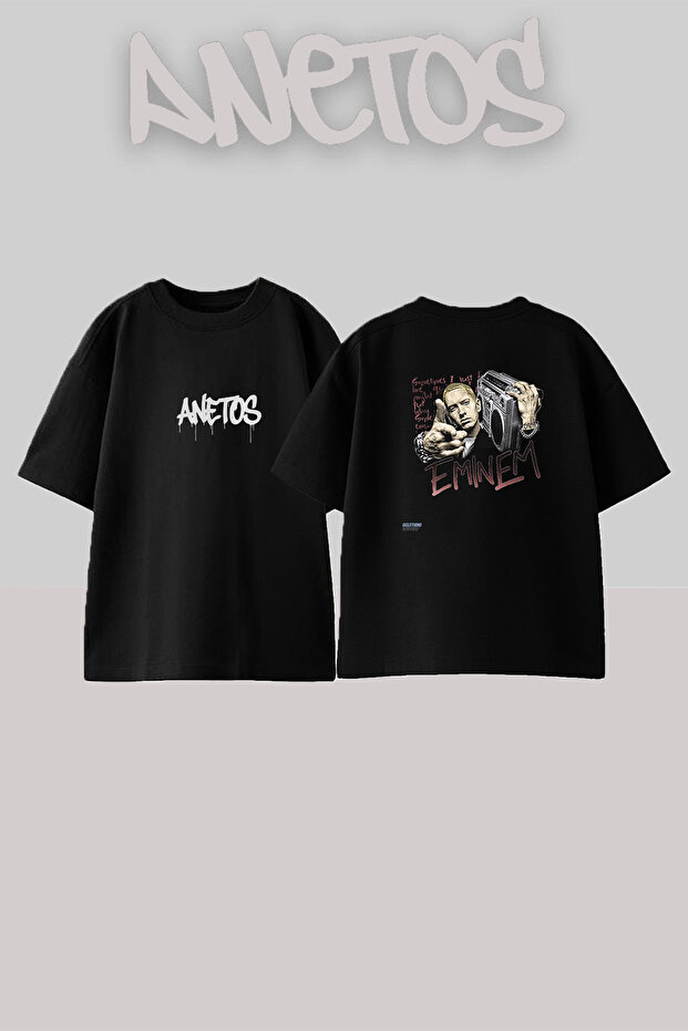 Eminem_35 Design Printed Unisex Oversize Black Tshirt