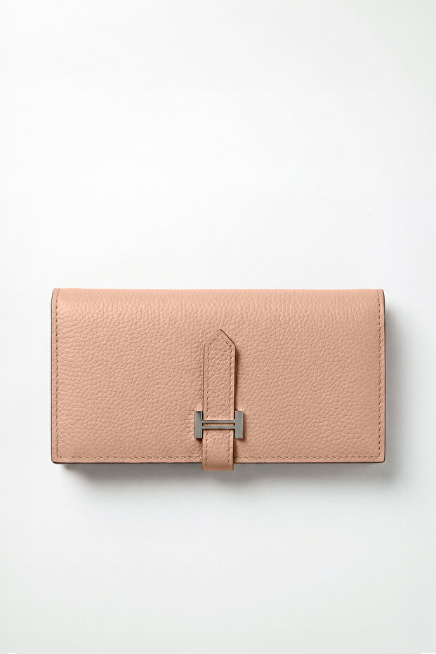 Genuine Leather Large Size Women's Wallet with Pink Language Detail Lv910118