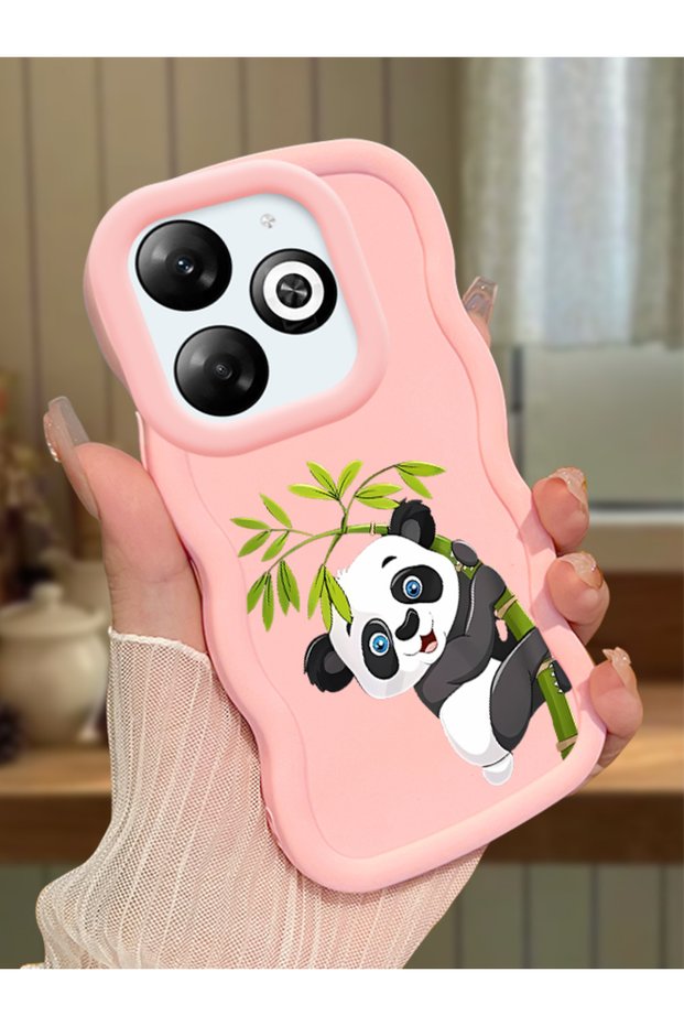 Infinix Smart 8 Compatible Case Camera Protector Pink Silicone Couple Phone Case Panda Pattern