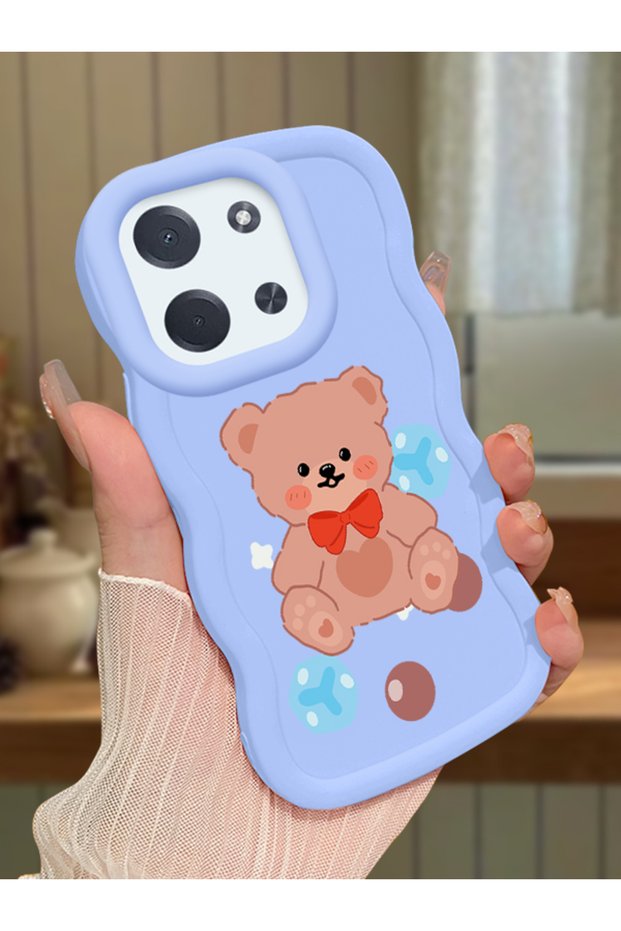 Poco C85 Compatible Case Camera Protector Blue Silicone Couple Phone Case Bear Pattern