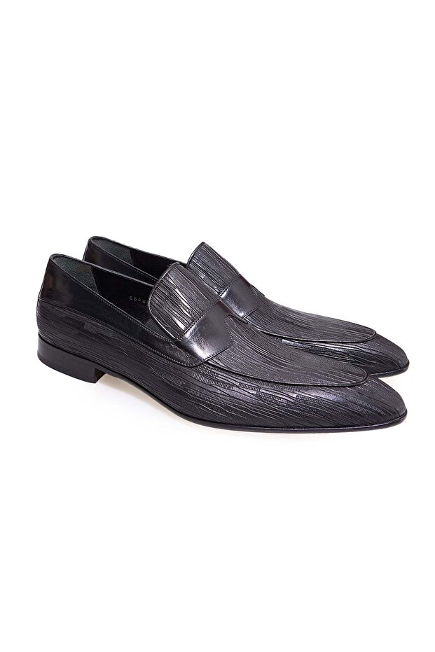 Black Color Laceless Genuine Leather Men's Shoes