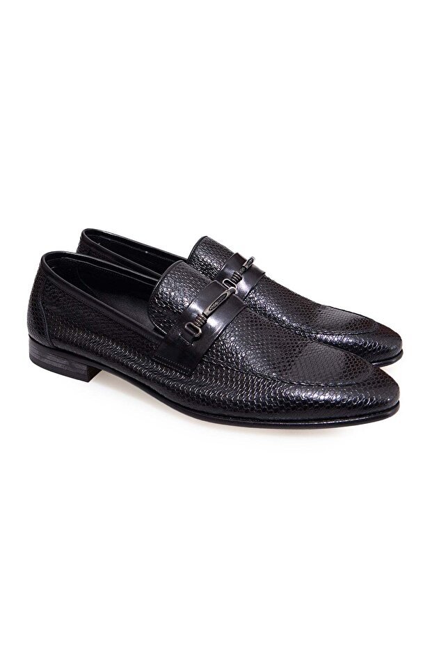Black Color Laceless Genuine Leather Men's Shoes