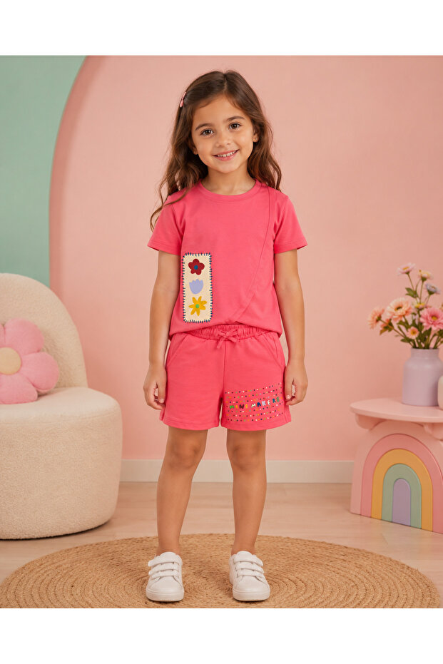 Girl's Pink Mini Makers Floral Printed Shorts Set