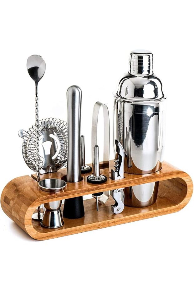 Bartender Kit: 11-Piece Bar Tool Set With Stylish Bamboo Stand - Perfect Home Bartending Kit And Martini Cocktail Shaker