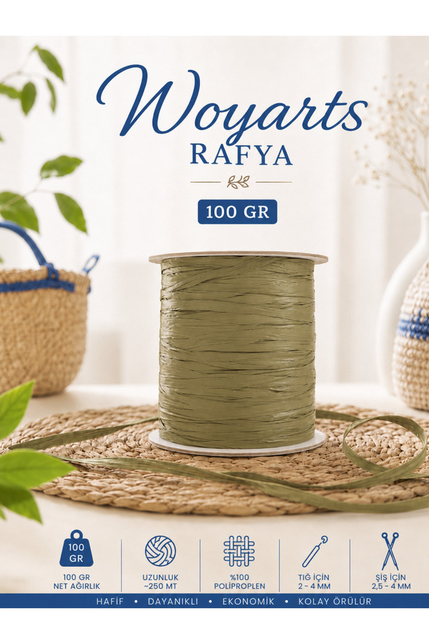Raffia Yarn 100 Gr 250 m Bag, Hat, Beach Bag, Basket and Decorative Knitting Yarn (100% Polypropylene)