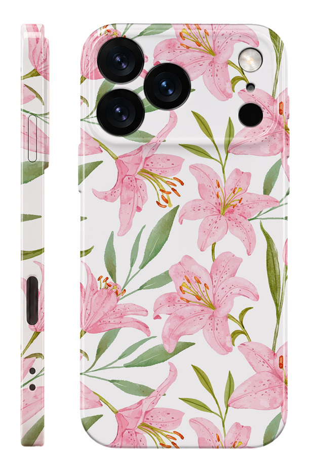 iPhone 17 Pro Max / 18 Pro Max Pink Flower Protect Slim Glossy Full Cover Print Camera Protected Phone Case