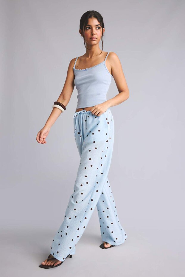 Wide Leg Double Pocket Polka Dot Regular Waist Trousers I4717Ax26Hs