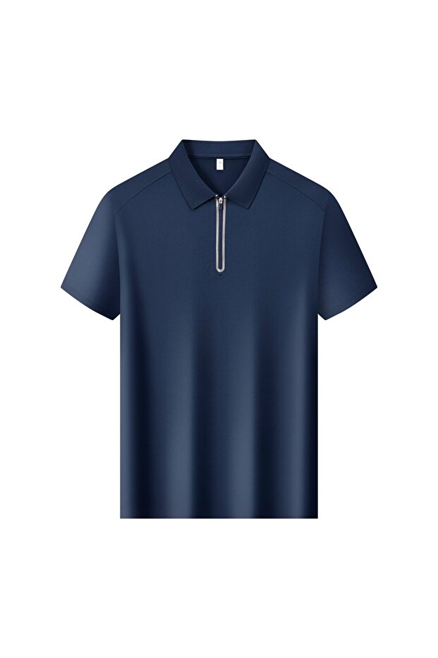 Arw86291 Seri̇ntutan--High Quality Men's Polyamide Polo Collar Tshirt with Zipper