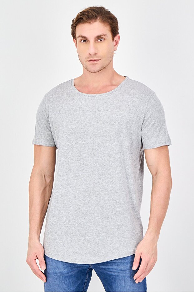 Men Round Neck Short Sleeve Heather T-Shirt, Heather Grey