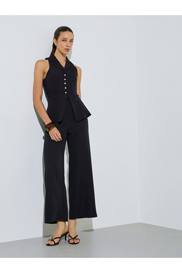 Black Solid Wide Leg Pants