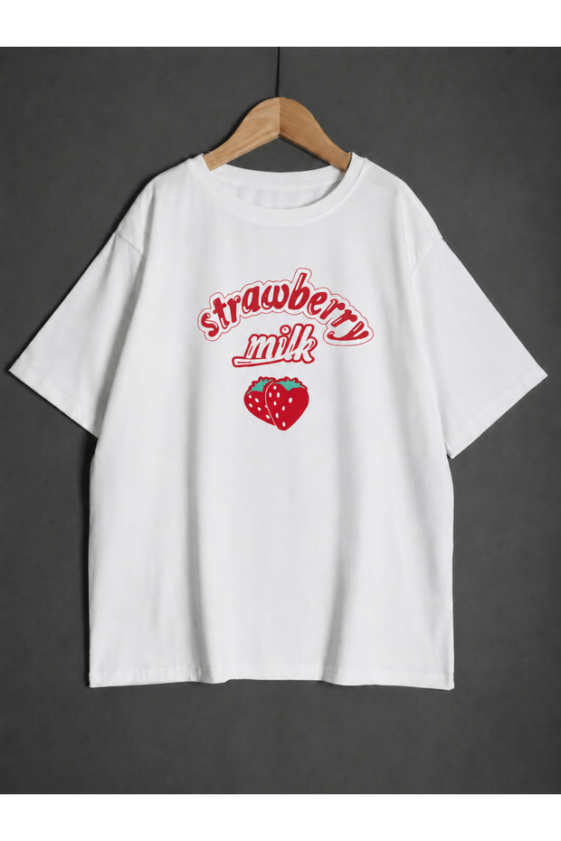 Women's Strawberry Milk Printed Oversized T-Shirt