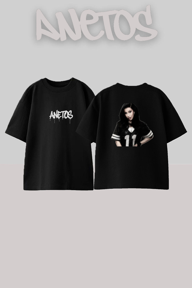 Cardi B_3 Design Printed Unisex Oversize Black Tshirt