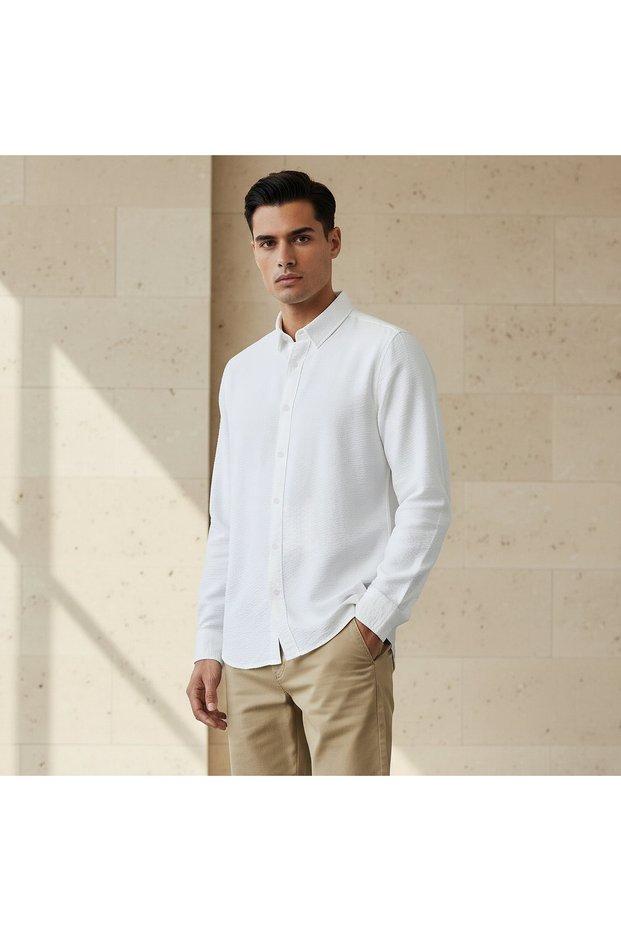 Men Regular Fit Collared Long Sleeve Shirt