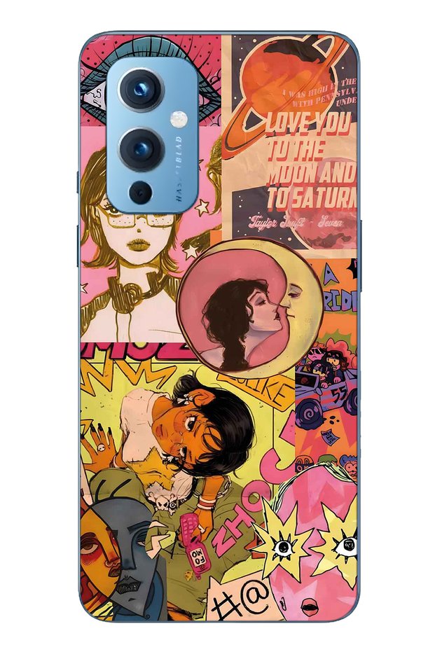 One Plus 9 Compatible Pop Art Drawing Collage Patterned Transparent Phone Case