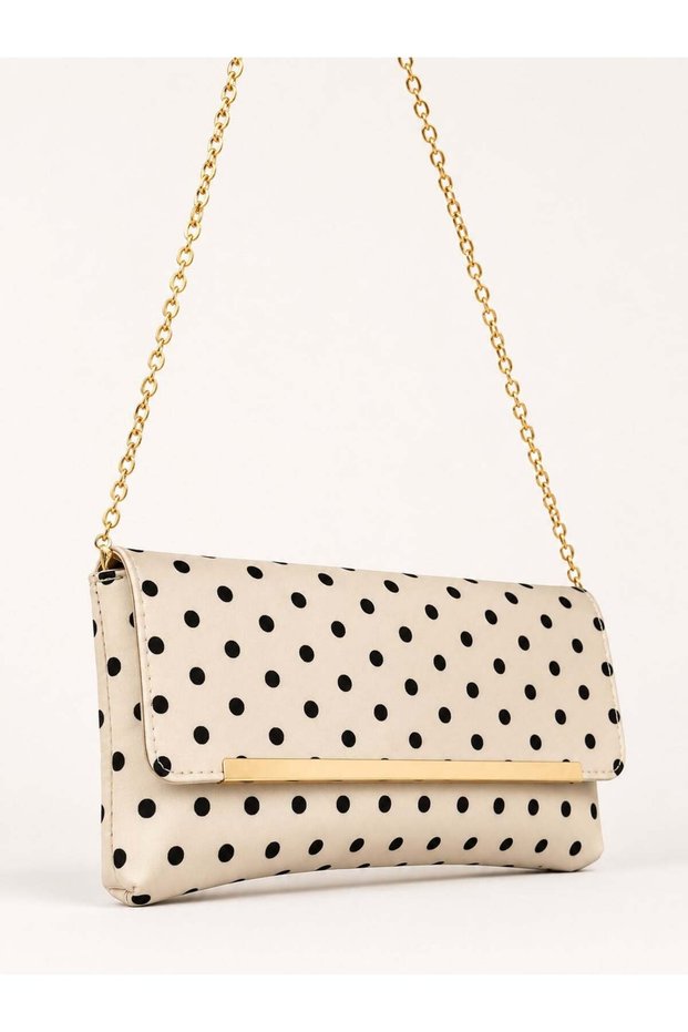 Cream Polka Dot Women's Chain Strap Polka Dot Portfolio Bag – Stylish Evening Dress Shoulder and Handbag Daily K
