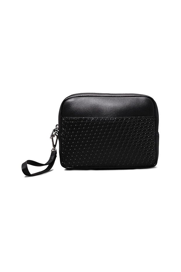 Men Black Textured Washbag