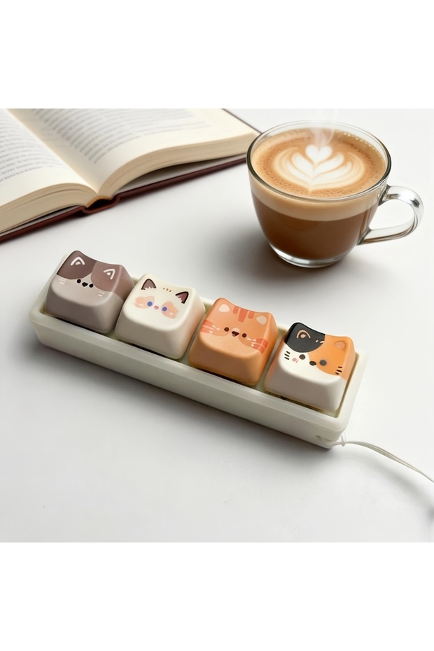 4-key keyboard One-line Four-Key Mechanical Key Cute Cat Keychain Fingertip Press Relax Anxiety Rela