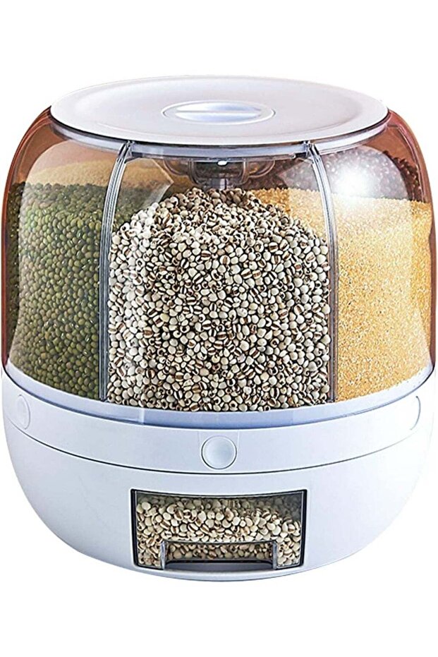 Multi-Compartment 15Lbs Food Storage Dispenser – 360° Rotatable Grain & Cereal Dispenser with Easy One-Click Access