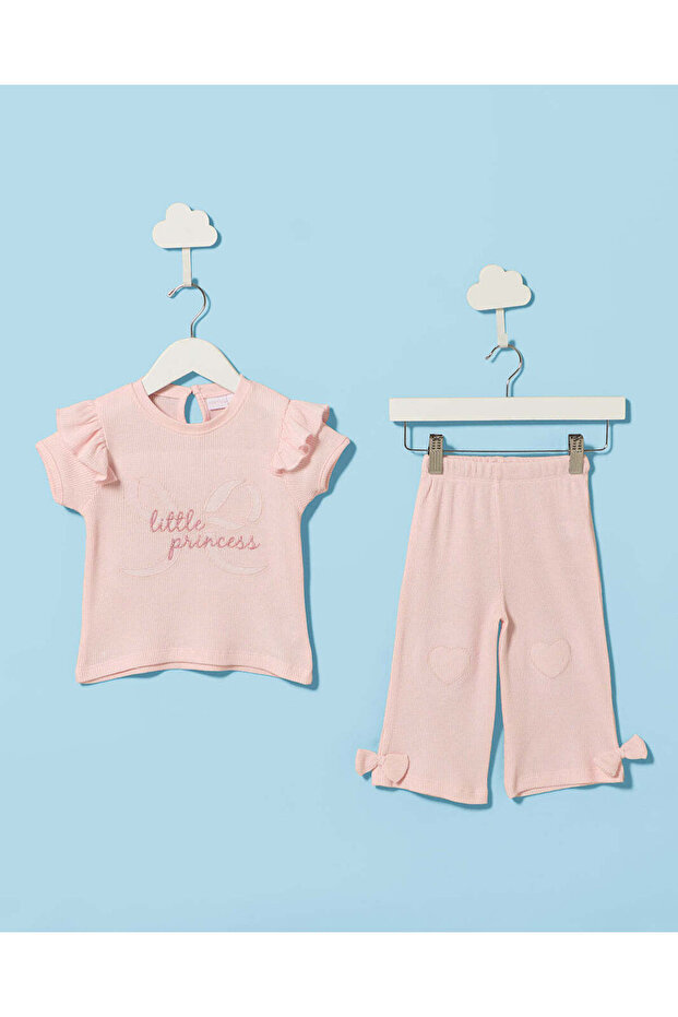 Infant Girls Pink Waffle Casual Set With Embrodiery