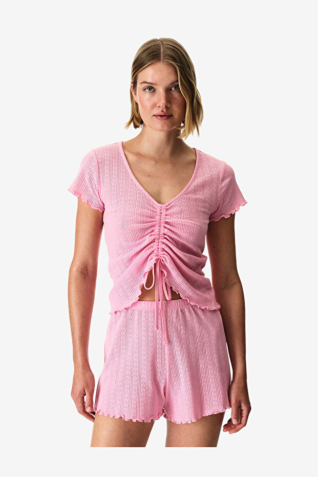Women Rosalie Pointel Short Sleeve Shorts Pink Set