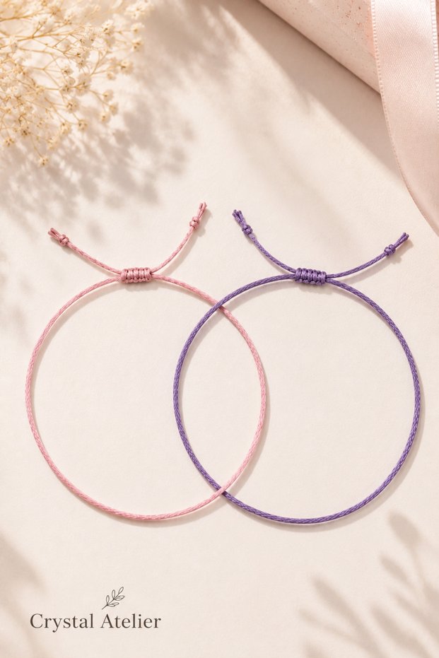 Pink Purple Rope Bracelet Set of 2 Adjustable Macrame Unisex Friendship Bracelet