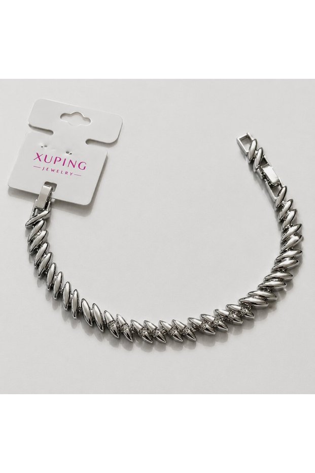 Xuping Vip Quality Antiallergic Full Size Barley Design Silver Bracelet with Zircon Stone Detail