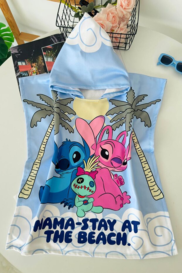 Character Printed Hooded Children's Beach Towel - Light Blue