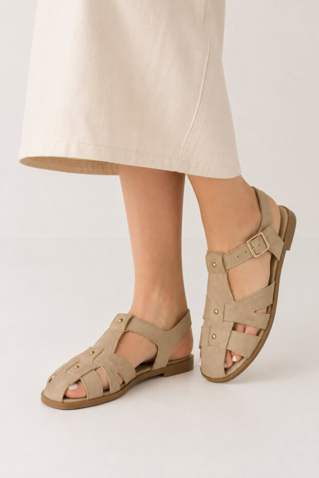 Women's Beige Suede Cage Sandals
