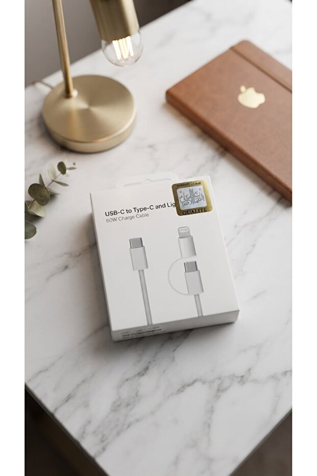 سلك شاحن ذكي 2 في 1 (USB-C إلى Type-C و Lightning) بقوة 60 واط – الجيل الجديد للشحن السريع بطول 1 متر قماشي