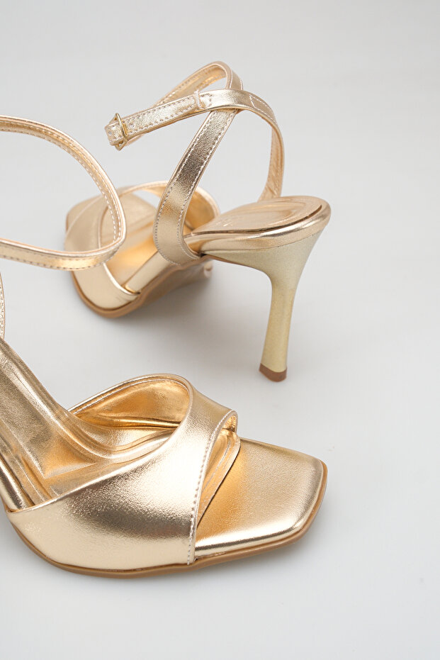 Ankle Strap Gold High Heeled Women's Shoes