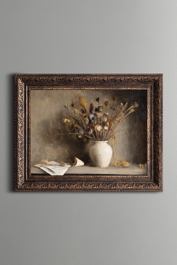 Vintage Vase and Dried Flowers - Vintage Patterned Painting - Thick Model